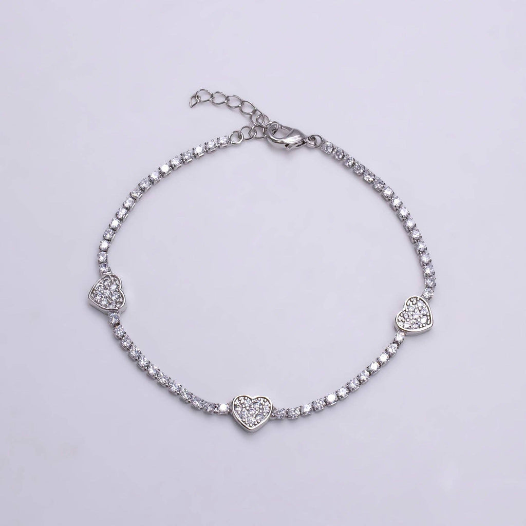 7"Gold Filled Clear CZ Heart Tennis Chain Bracelet