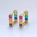 24K Gold Filled Multicolor Square CZ Front-Facing Square Huggie Earrings | AD768
