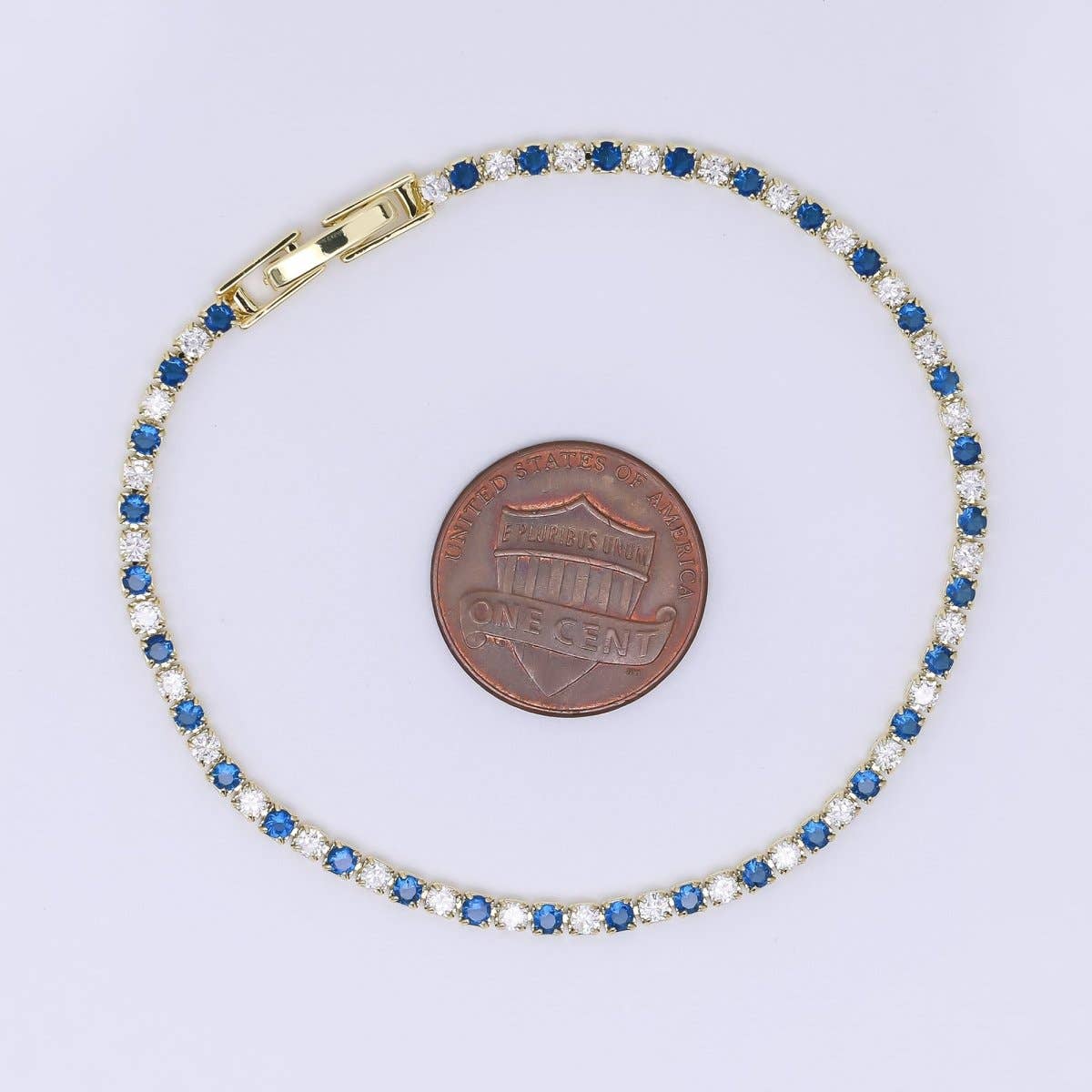 24K Gold Filled 2.2mm Green, Blue Round CZ Alternate 7 Inches Tennis Bracelet | WA-3819 - WA-3820