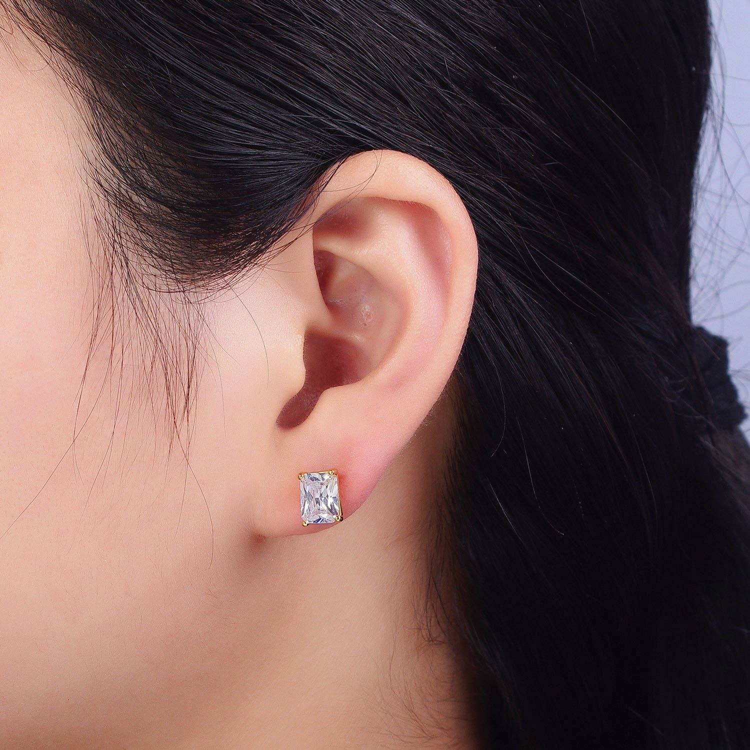 24K Gold Filled Clear Baguette CZ Minimalist Stud Earrings
