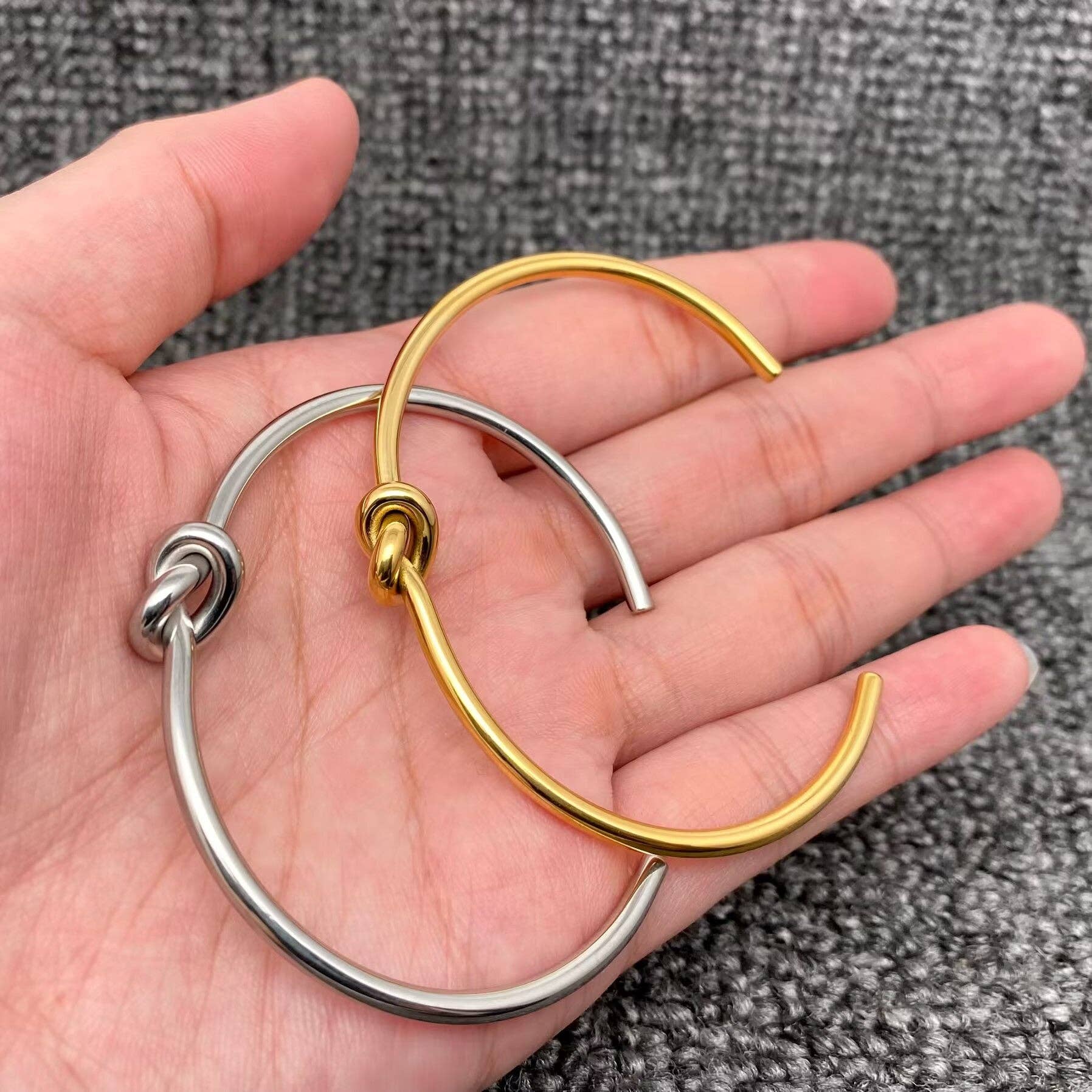 18K Gold Plated Stainless Steel Adjustable Knotted Cuff -FGS