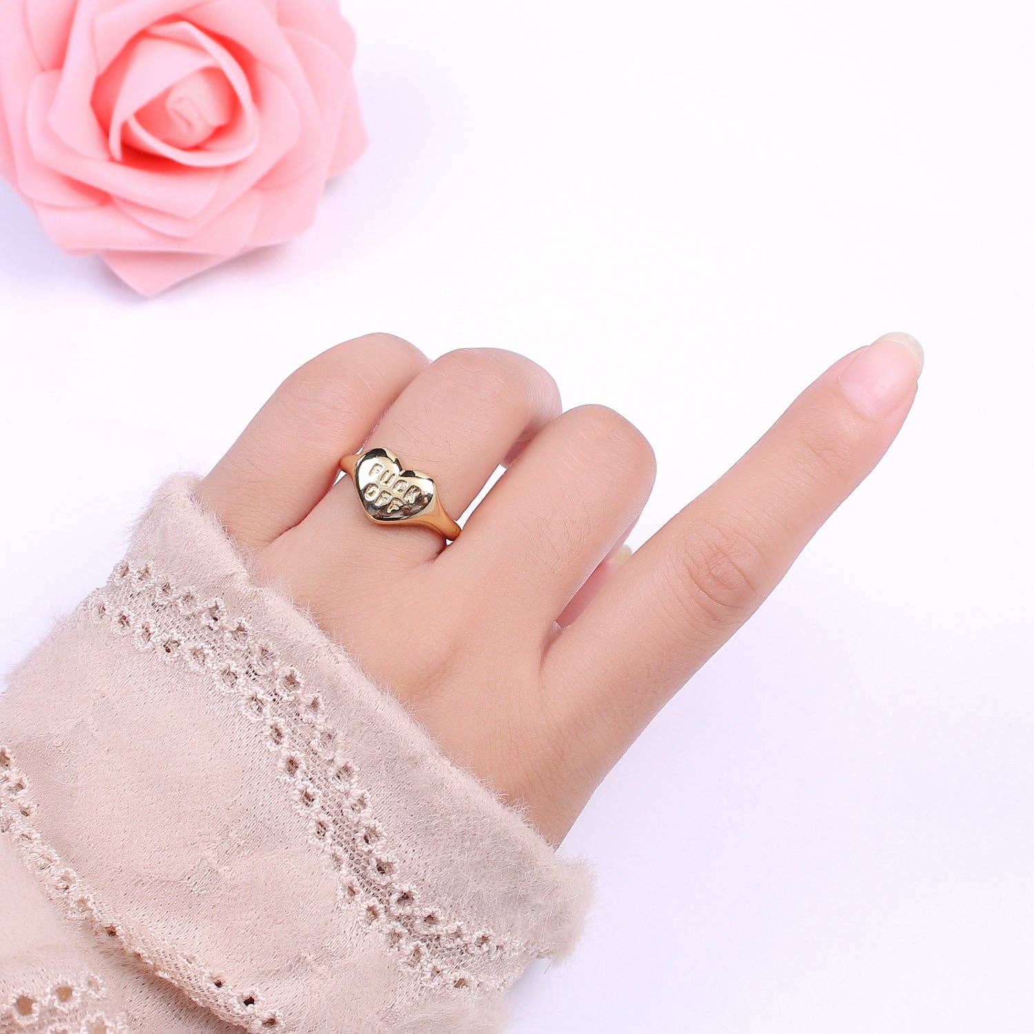 Gold Fuck Off Ring, Heart Shaped Signet, Fuckoff rings oval signet ring gold rings for women U132