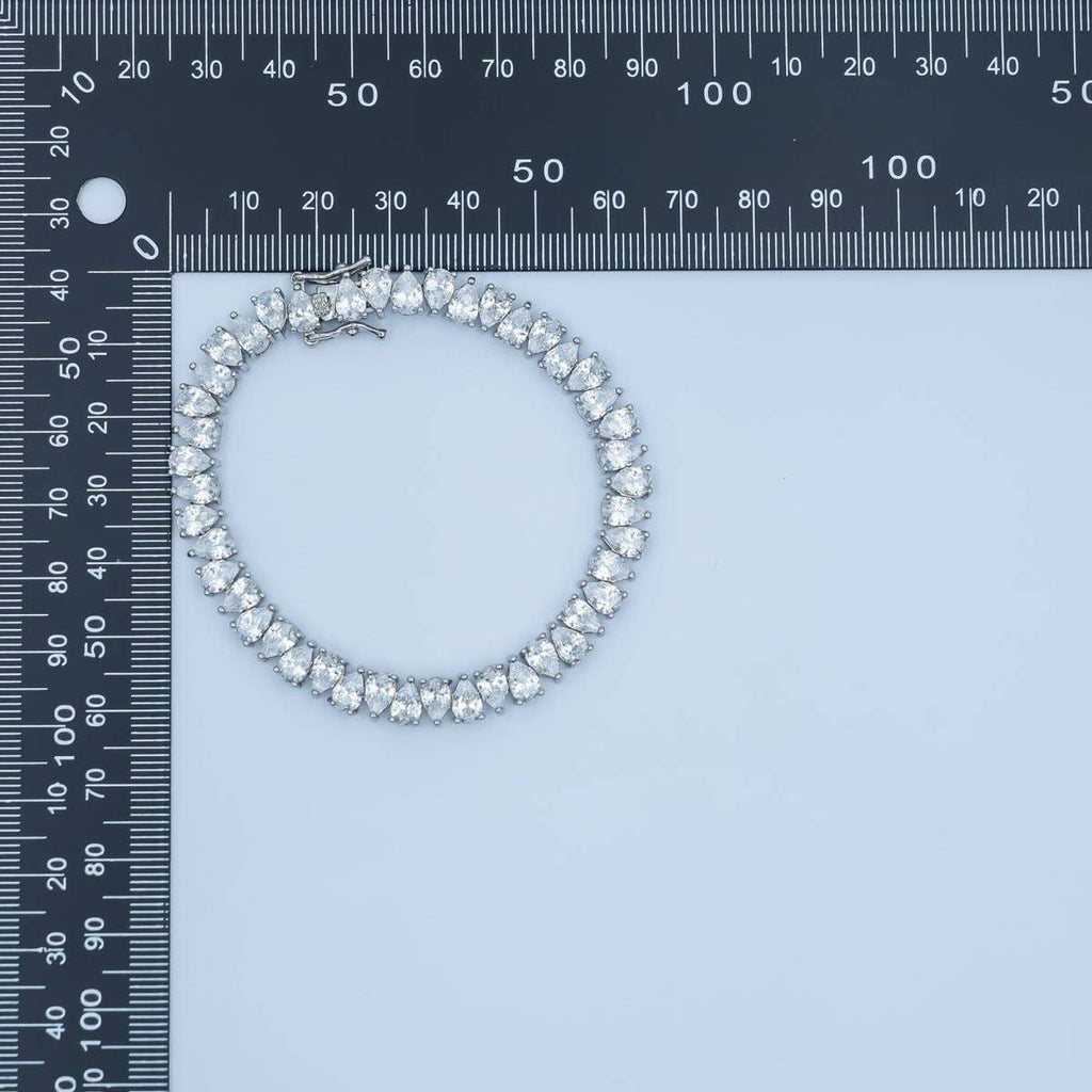 24K Gold Filled Clear CZ Double Teardrop Tennis Chain Bracelet in Gold & Silver | WA-3140 WA-3141