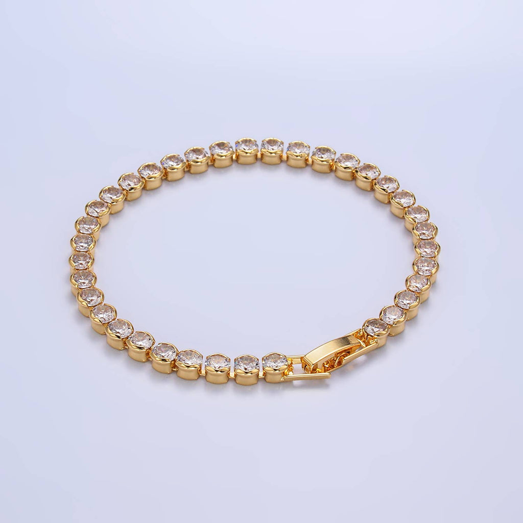 24K Gold Filled Round Bezel 7inch Tennis Bracelet | WA-2980