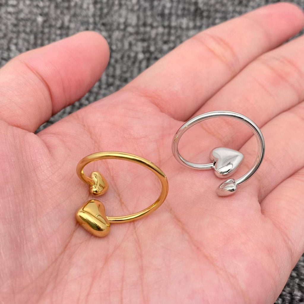 18K Gold Plated SS Glossy Double Heart Adjustable Ring - FGS