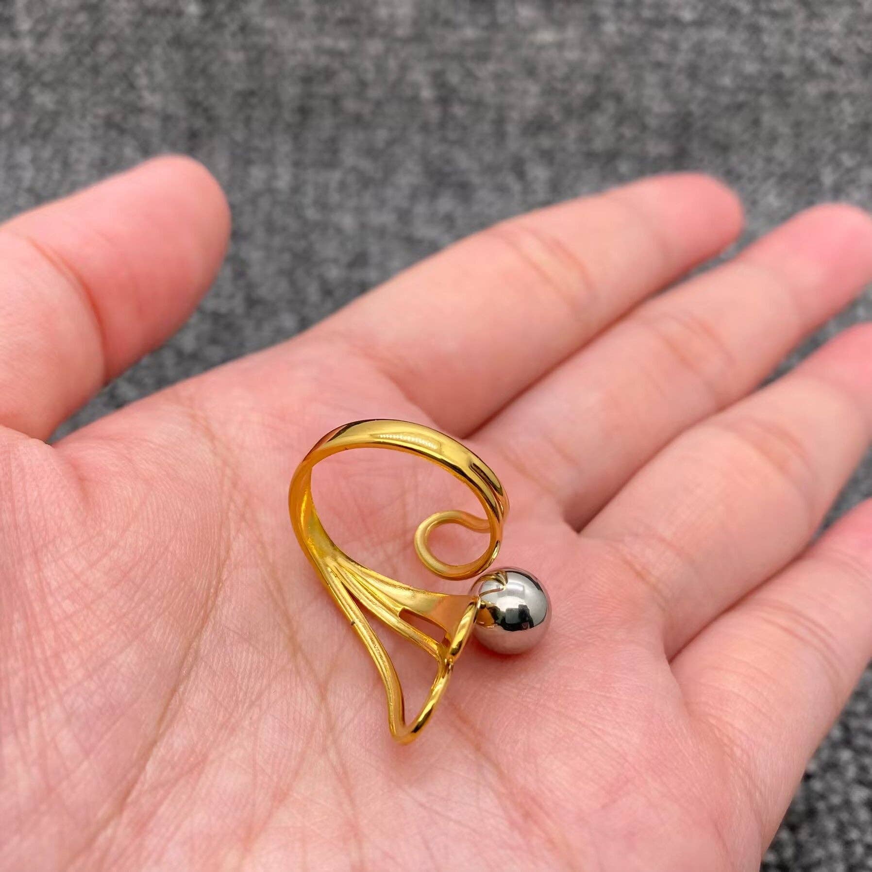 Steel Bead 18K Gold Plated S.Steel Two Tone Ring - FGS