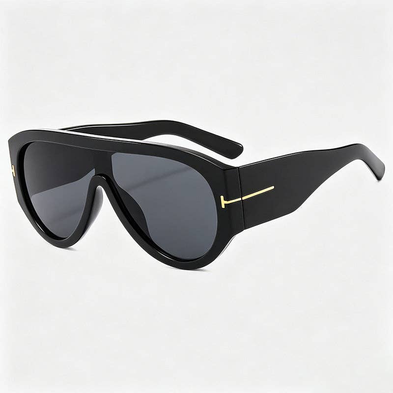 One-piece Integrated Thick Rim Aviator Sunglasses