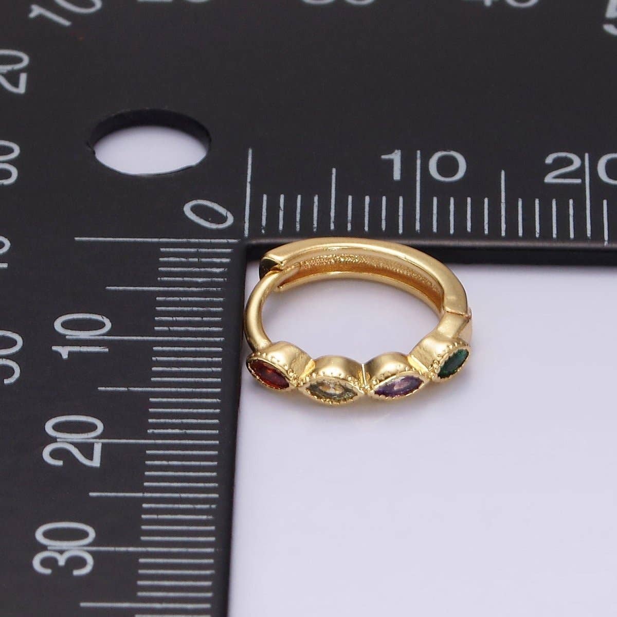 14K Gold Filled Multicolor Marquise CZ Lined 13mm Huggie Earrings | V084