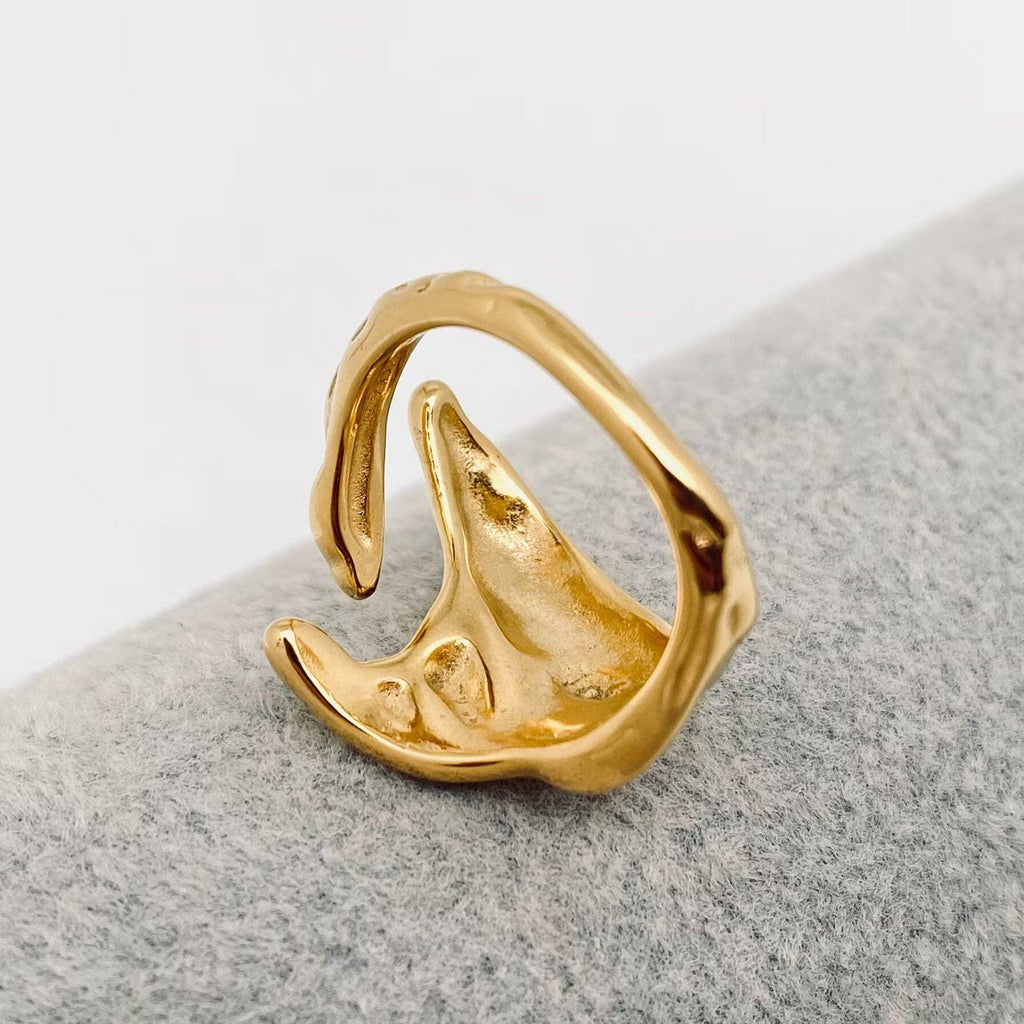 Irregular Texture Design 18K Gold Plated  Steel Ring - FGS