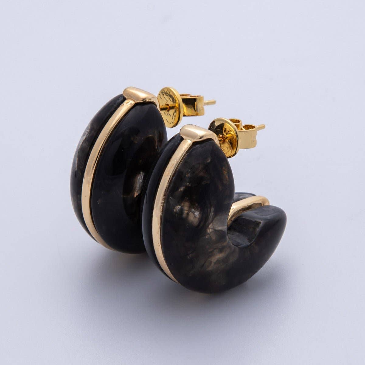 18K Gold Filled 25mm White, Blue, Black, Red, Beige, Brown Resin Chubby C-Shaped Hoop Earrings | Earrings-00154 ~ Earrings-00159