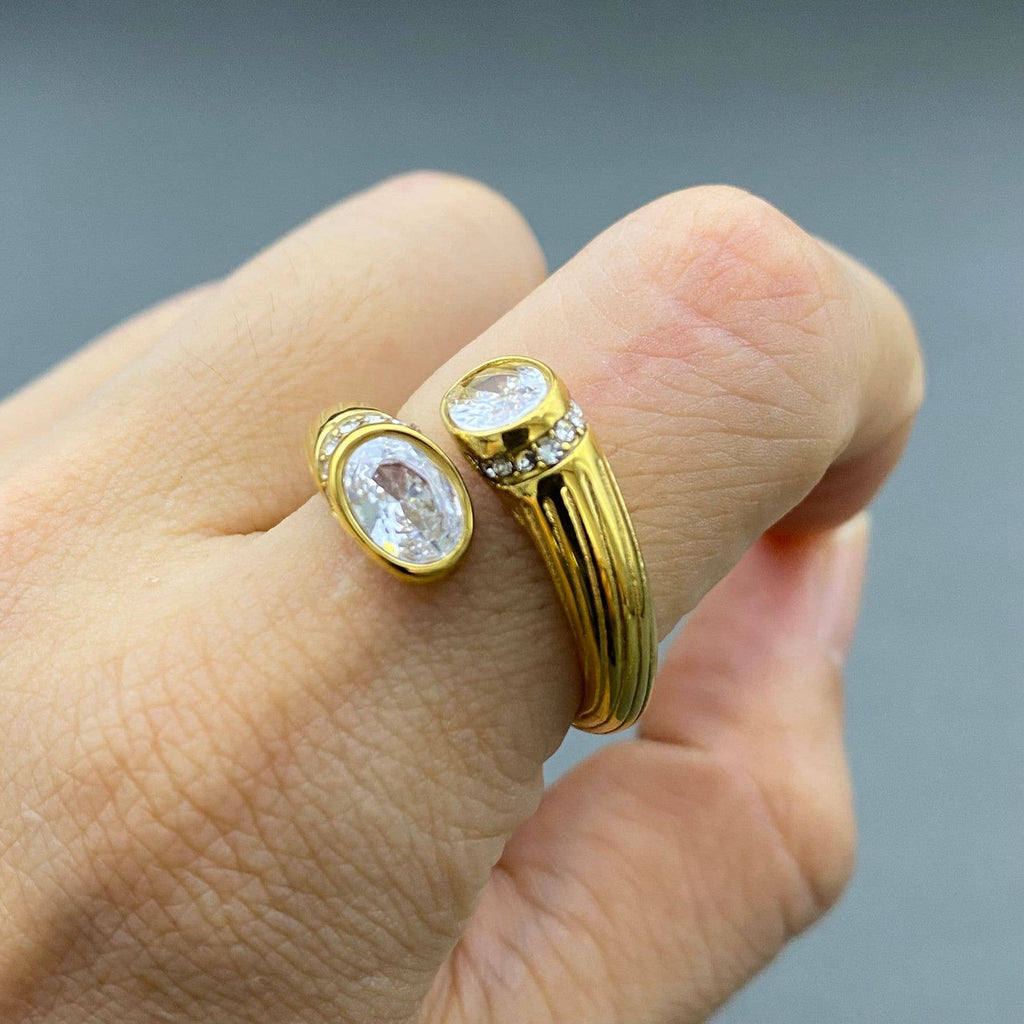 Cubic Zirconia Inlaid 18K Gold Plated S.Steel Ring - FGS