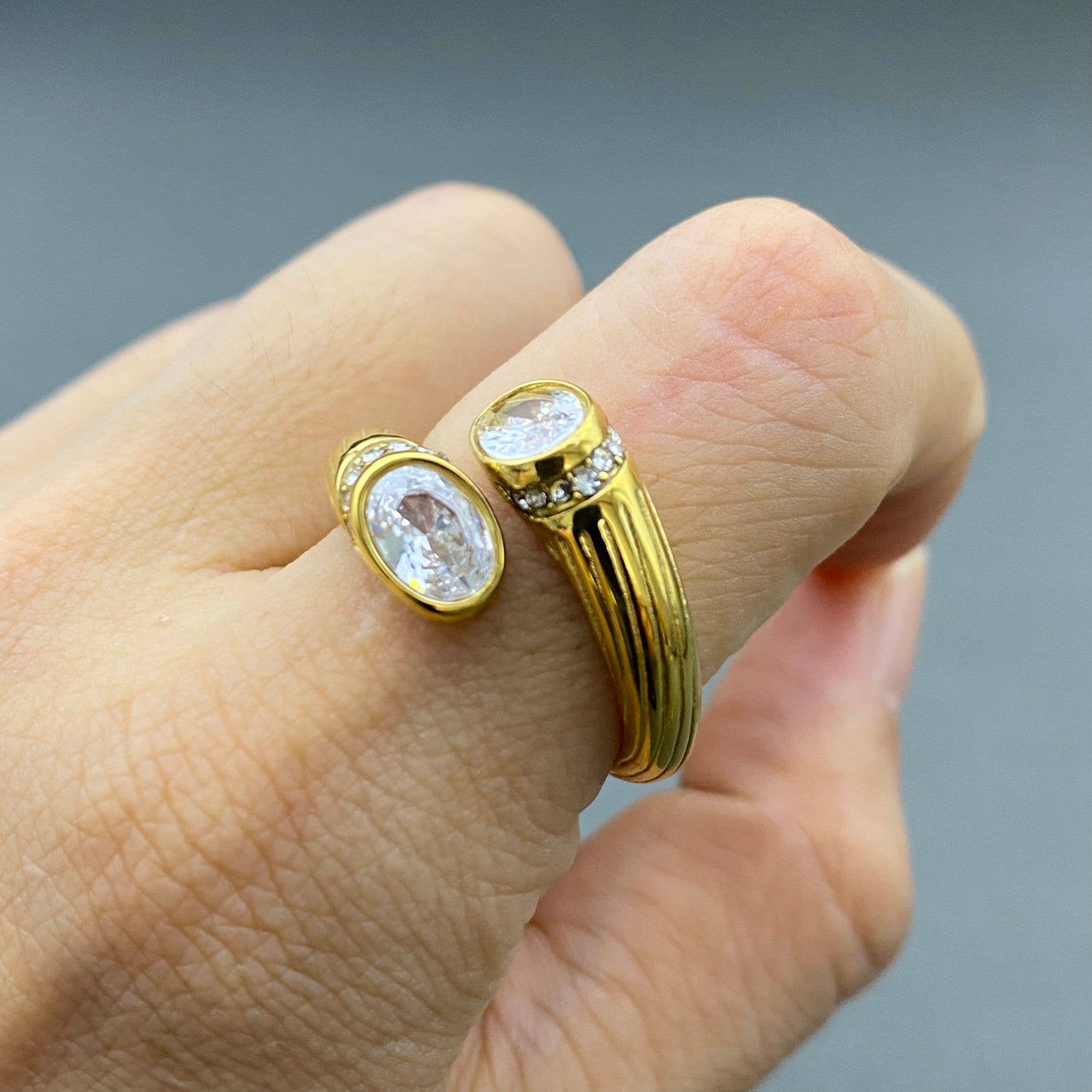 Cubic Zirconia Inlaid 18K Gold Plated S.Steel Ring - FGS