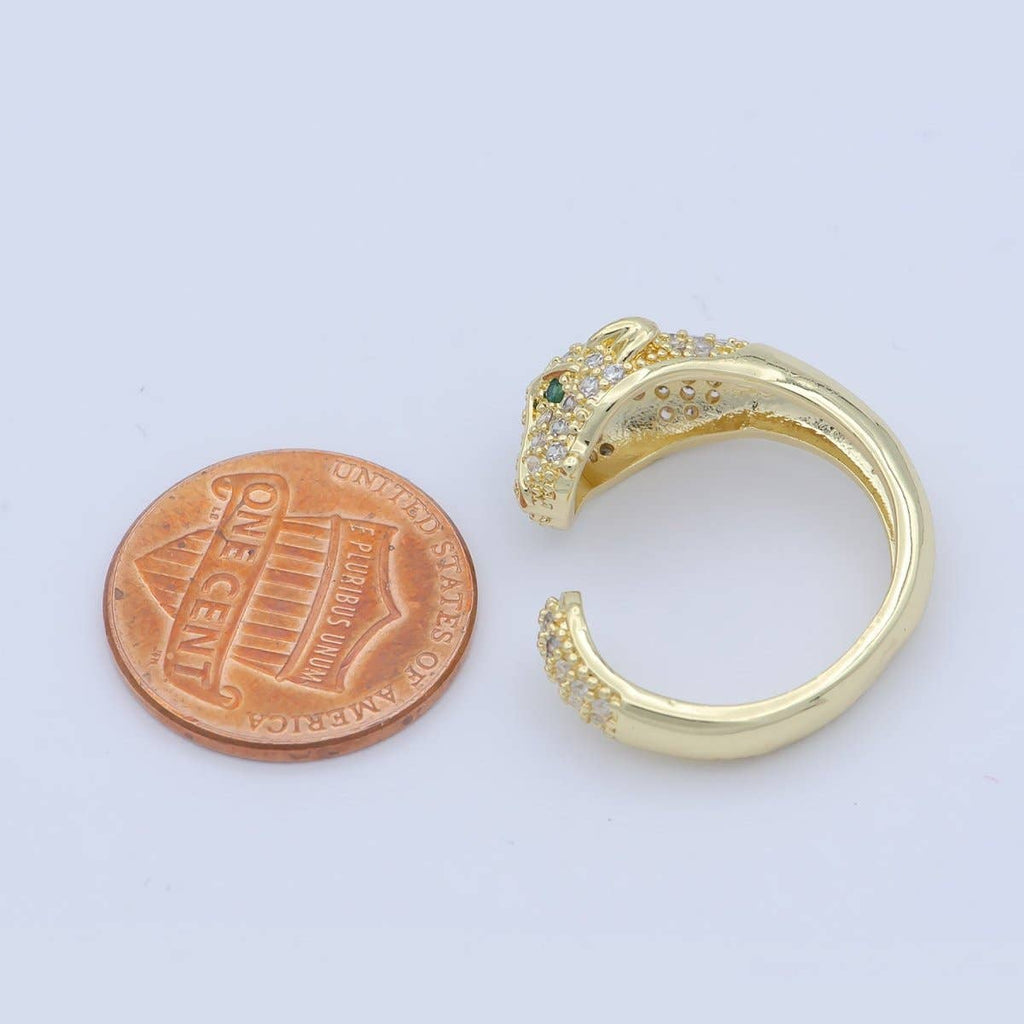3D Gorgeous Jaguar Panther Leopard Dazzle Cubic Zircon Adjustable Gold Filled Ring Gift for Her Birthday Gift O-481