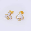 24K Gold Filled Shell Pearl Spades & Clubs Card Mis Matched Stud Earrings | Q-346