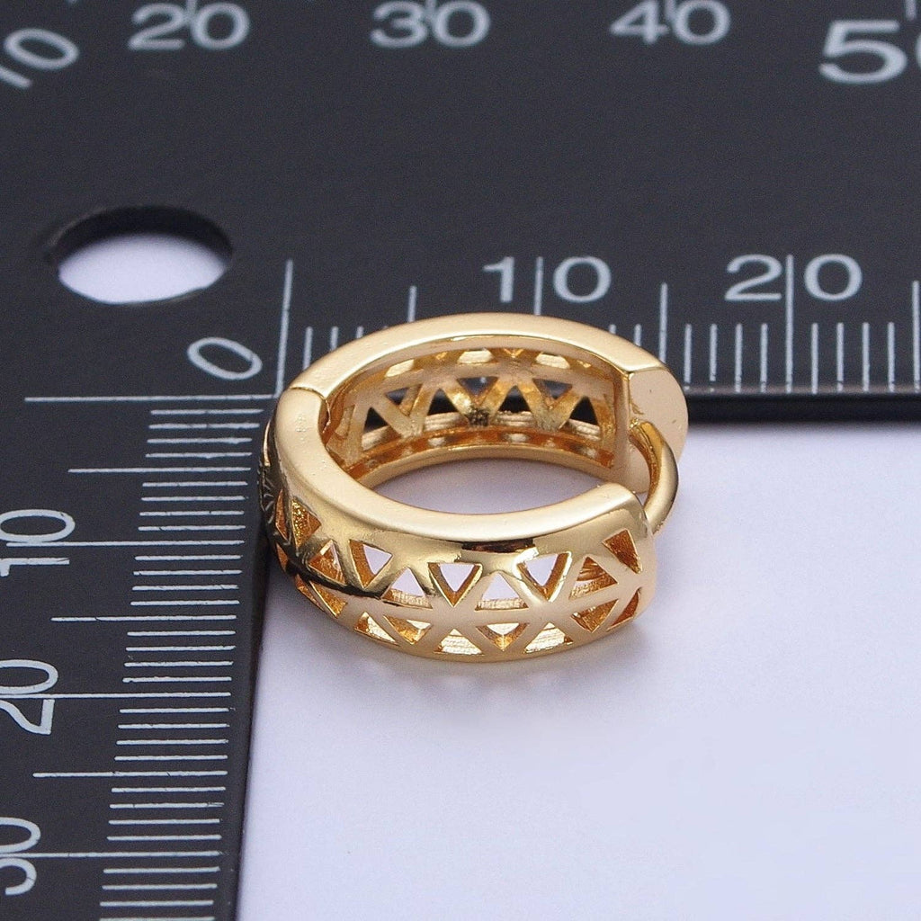 24K Gold Filled Triangle Filigree Huggie Hoop Earrings in Gold & Silver | T040 Y269