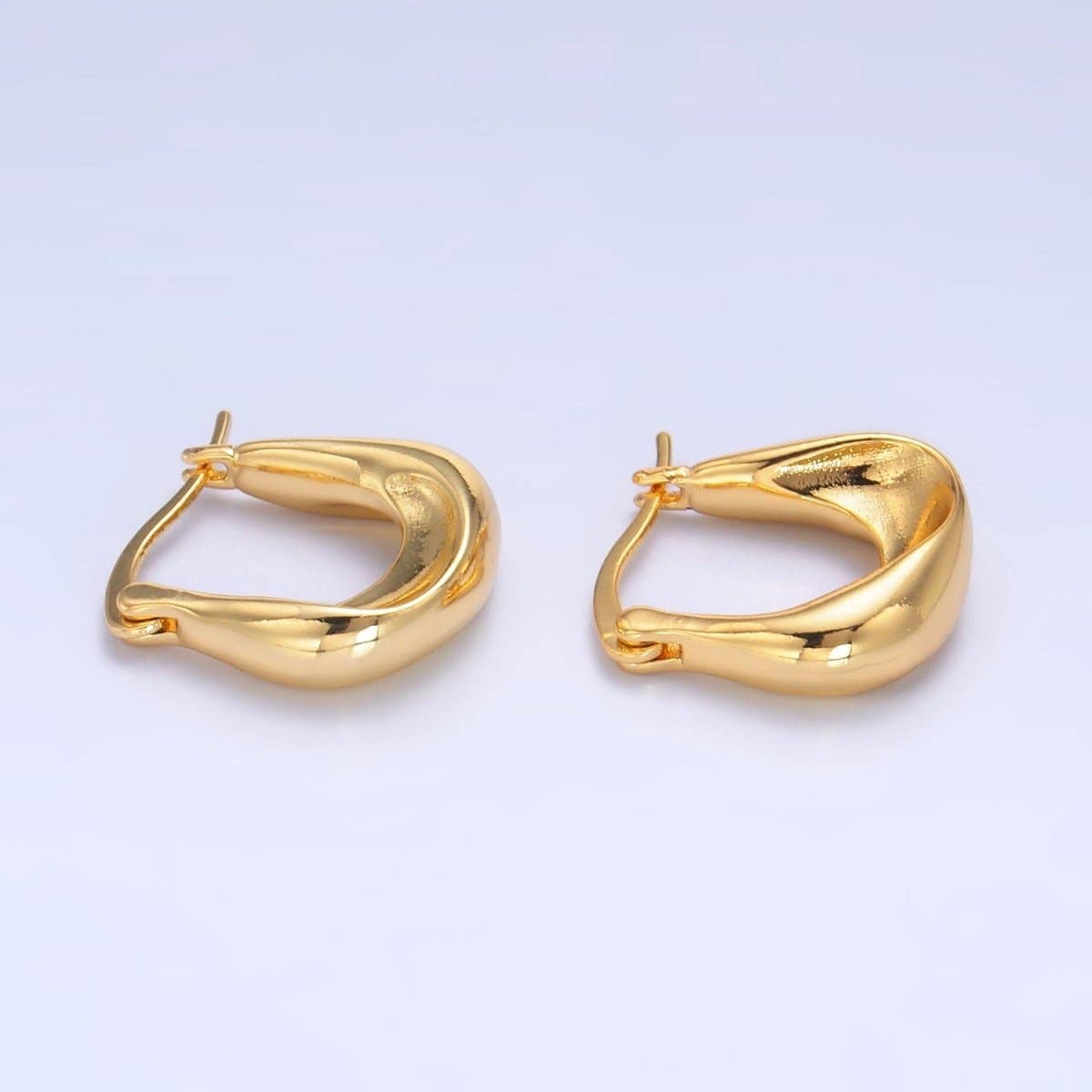 24K Gold Filled Minimalist Molten U-Shaped Latch Hoop Earrings | AB603