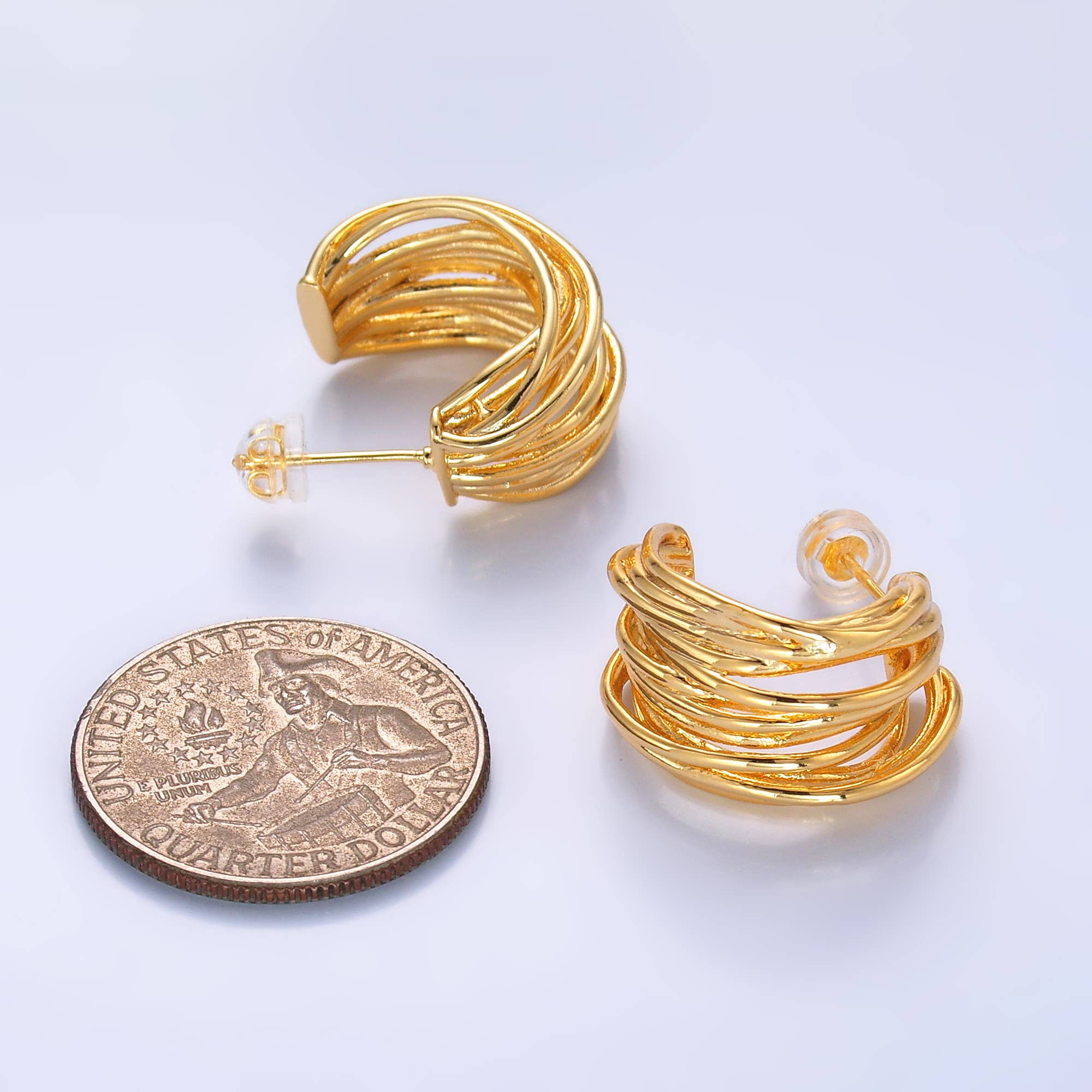 24K Gold Filled 22mm Multiple Lined C-Shaped Hoop | AB-1107