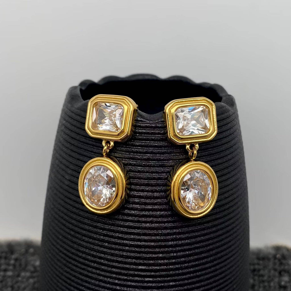 Sparkling Zircon 18K Gold Plated S.Steel Dangle Earrings - FGS