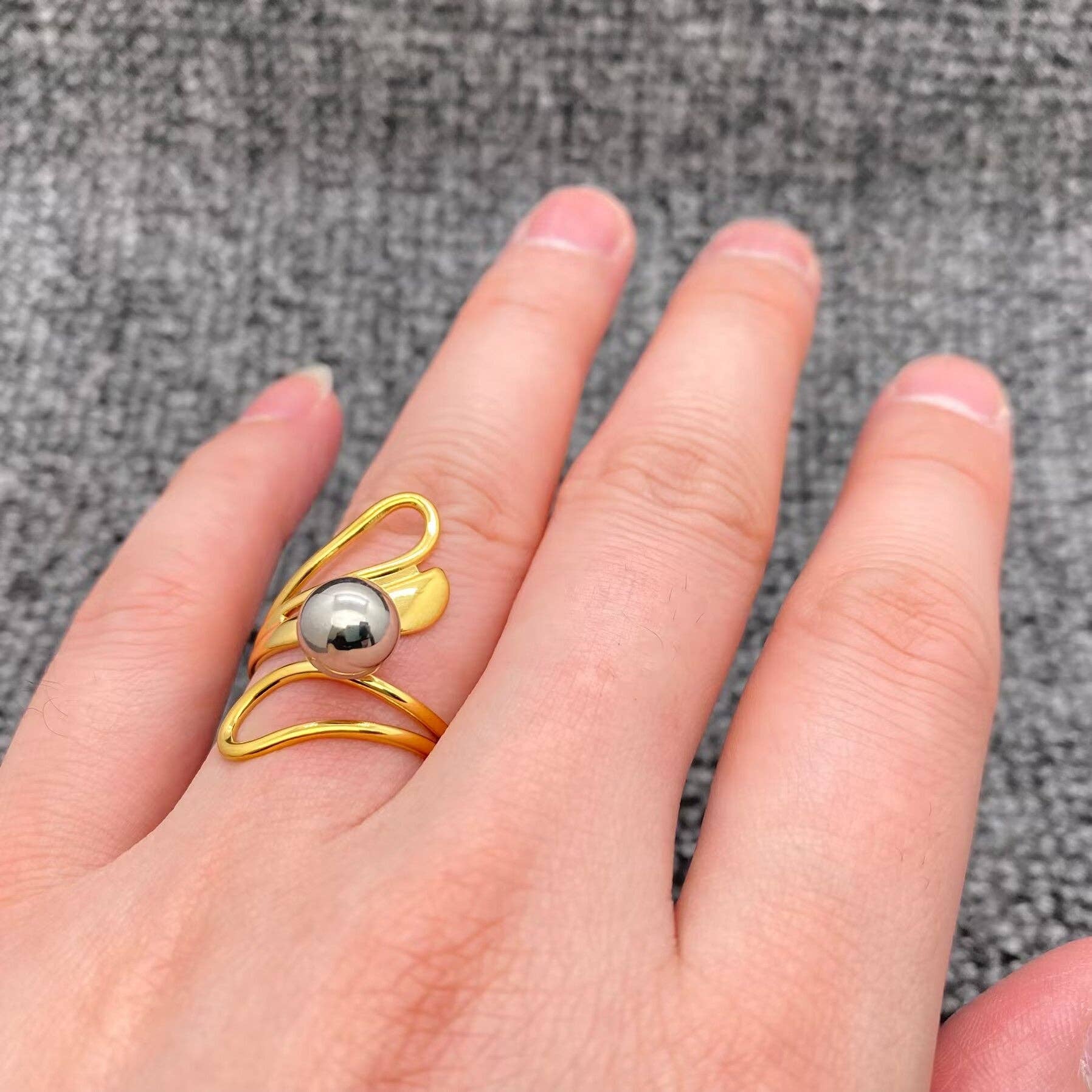 Steel Bead 18K Gold Plated S.Steel Two Tone Ring - FGS