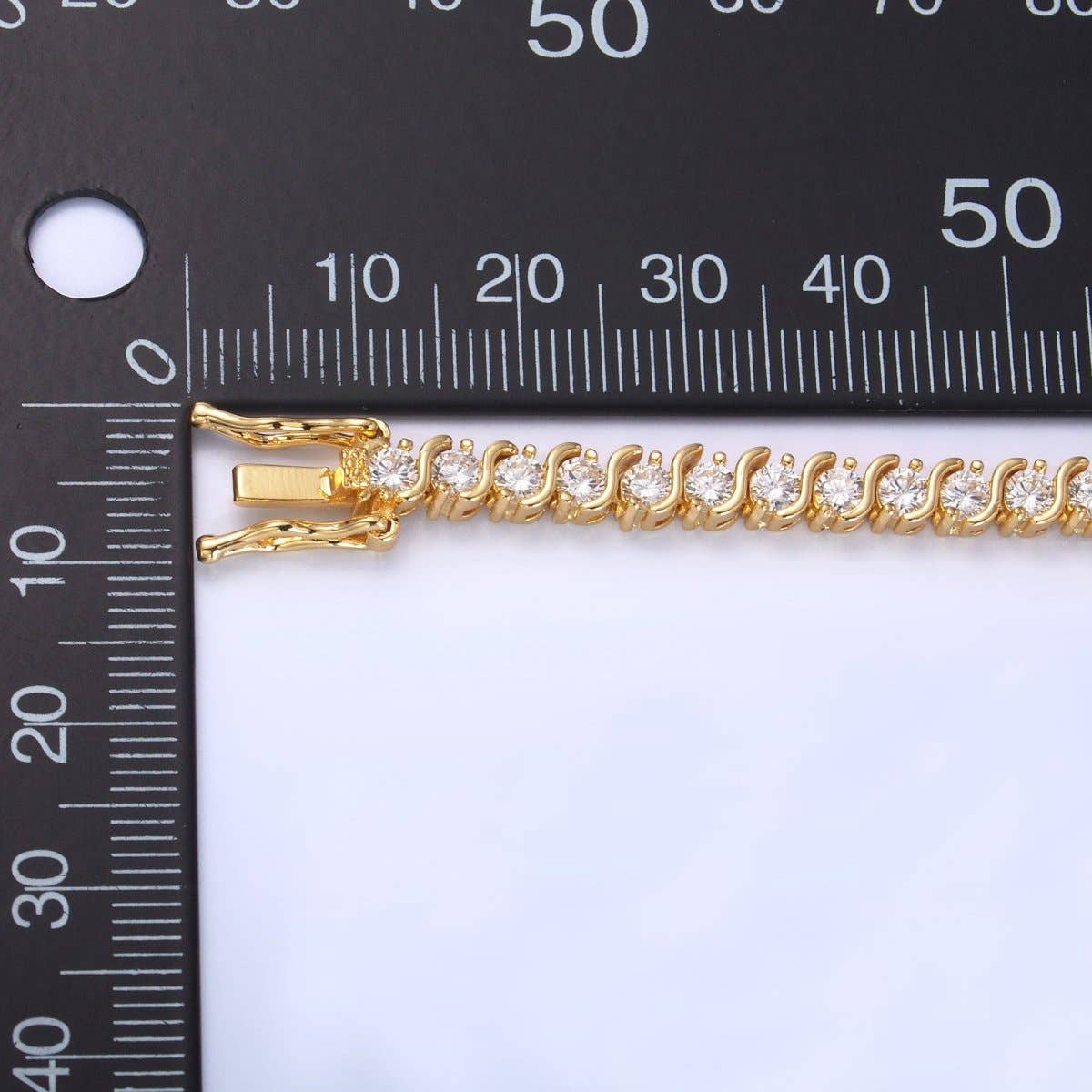 24K Gold Filled Curved S-Link Tennis Chain Bracelet in Gold & Silver | WA-3036 WA-3037