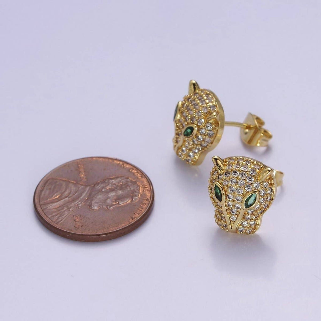 Gold Pave Crystal Leopard Head Ear Stud Earring T-415 T-416
