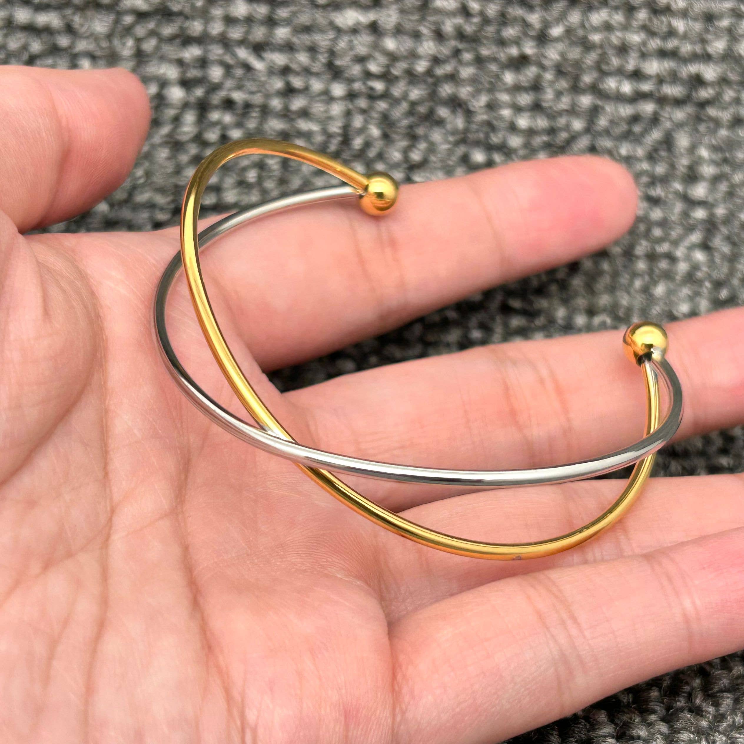 18K Gold Plated S.Steel Two Tone X Shape Cuff - FGS