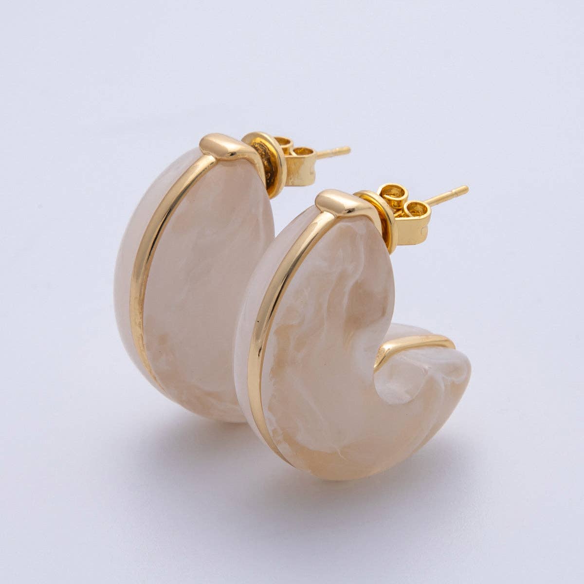 18K Gold Filled 25mm White, Blue, Black, Red, Beige, Brown Resin Chubby C-Shaped Hoop Earrings | Earrings-00154 ~ Earrings-00159
