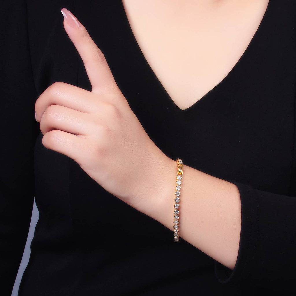 24K Gold Filled Round Bezel 7inch Tennis Bracelet | WA-2980