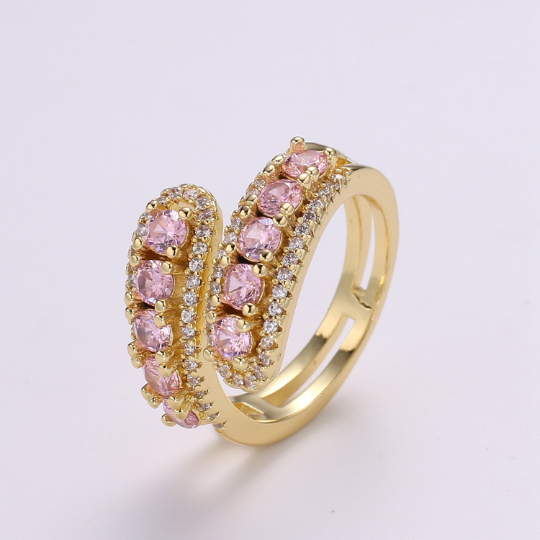 1x Swirl Gold Ring, Pink Cz Ring Jewelry, Cubic Zirconia Gre