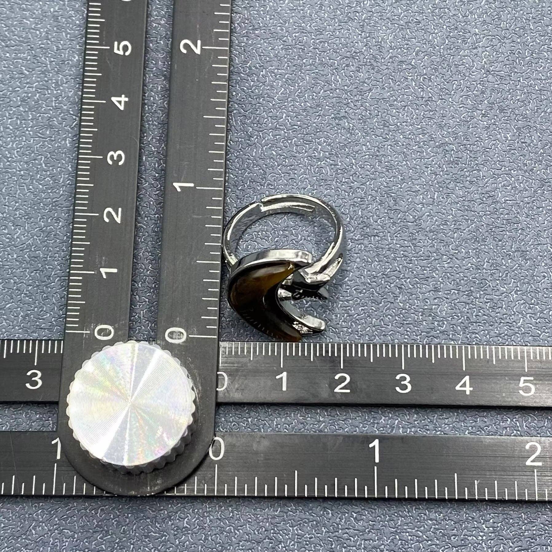 Natural Stone Moon Star Silver Tone Adjustable Ring - CS/MS