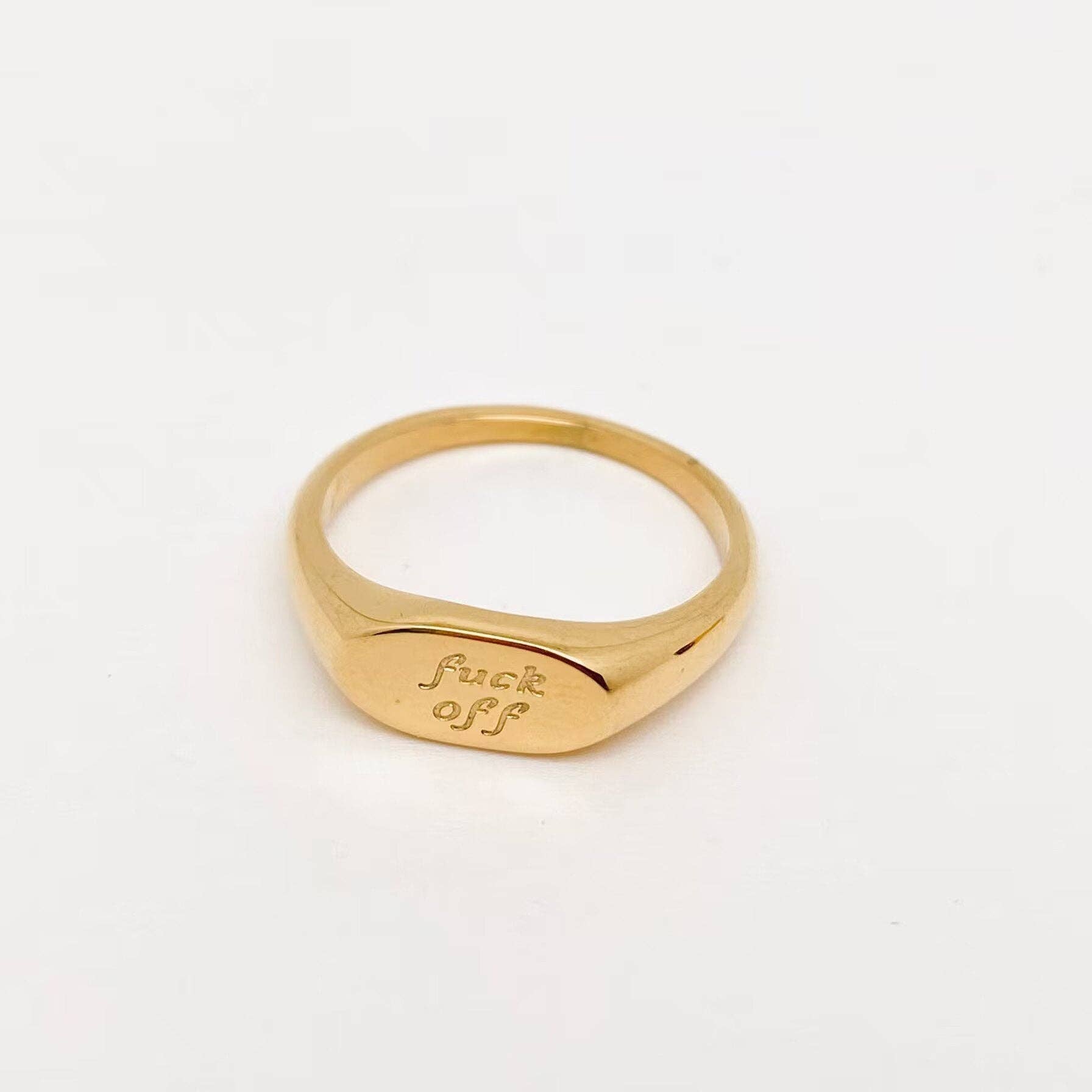 Geometric "fuck off"18K Gold Plated Stainless Steel Ring-FGS