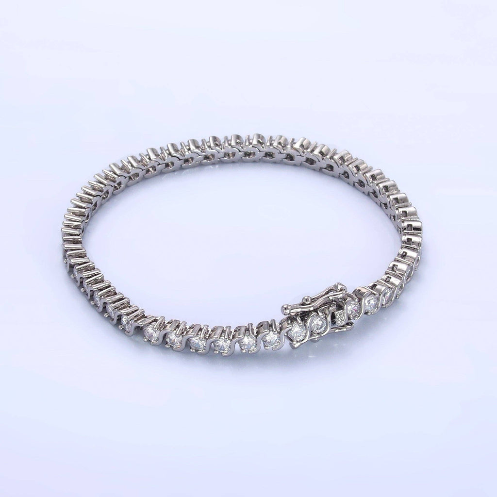 24K Gold Filled Curved S-Link Tennis Chain Bracelet in Gold & Silver | WA-3036 WA-3037