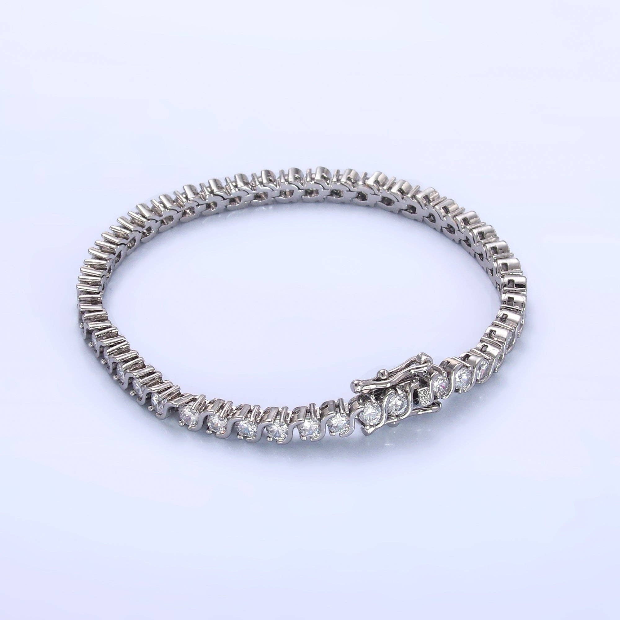 24K Gold Filled Curved S-Link Tennis Chain Bracelet in Gold & Silver | WA-3036 WA-3037