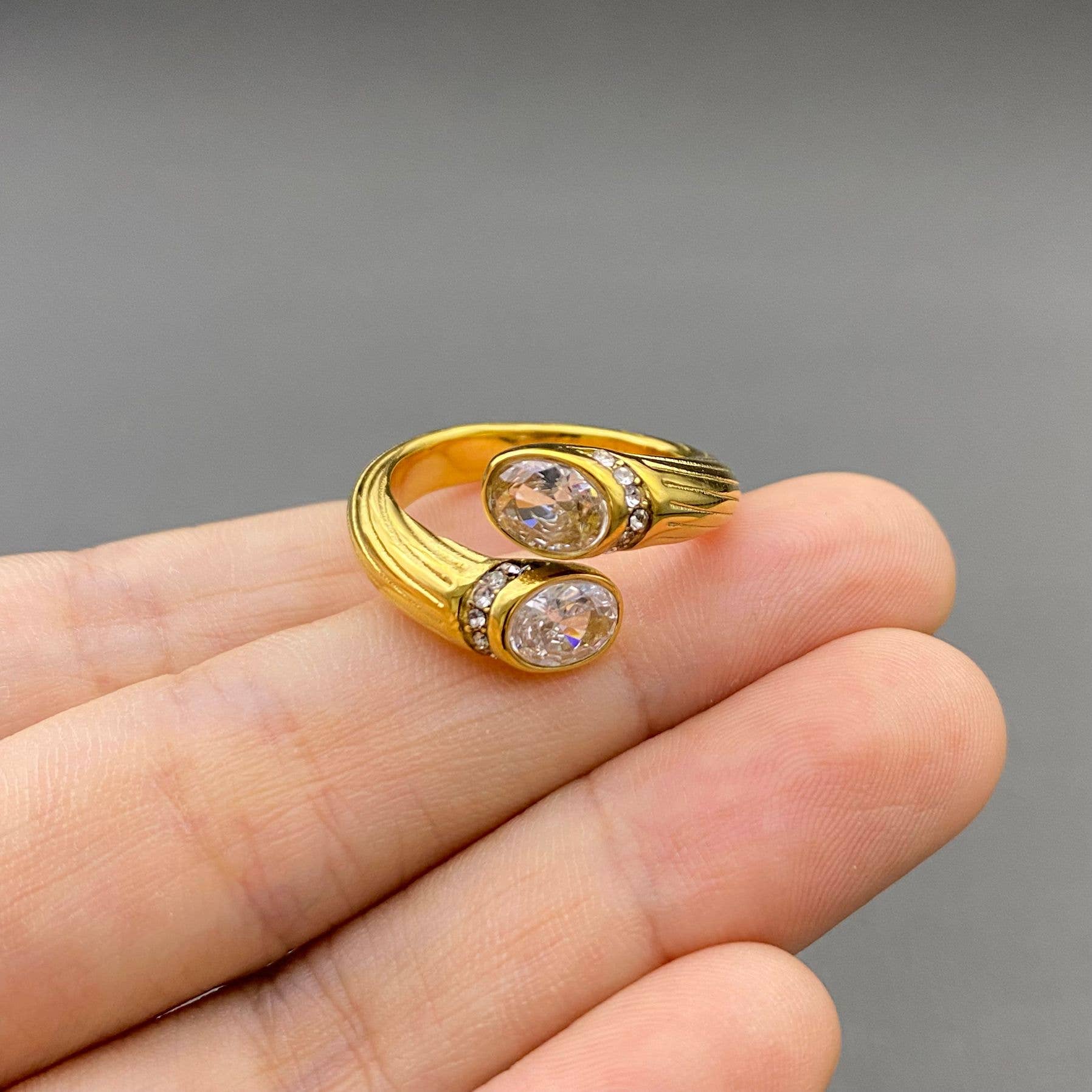 Cubic Zirconia Inlaid 18K Gold Plated S.Steel Ring - FGS