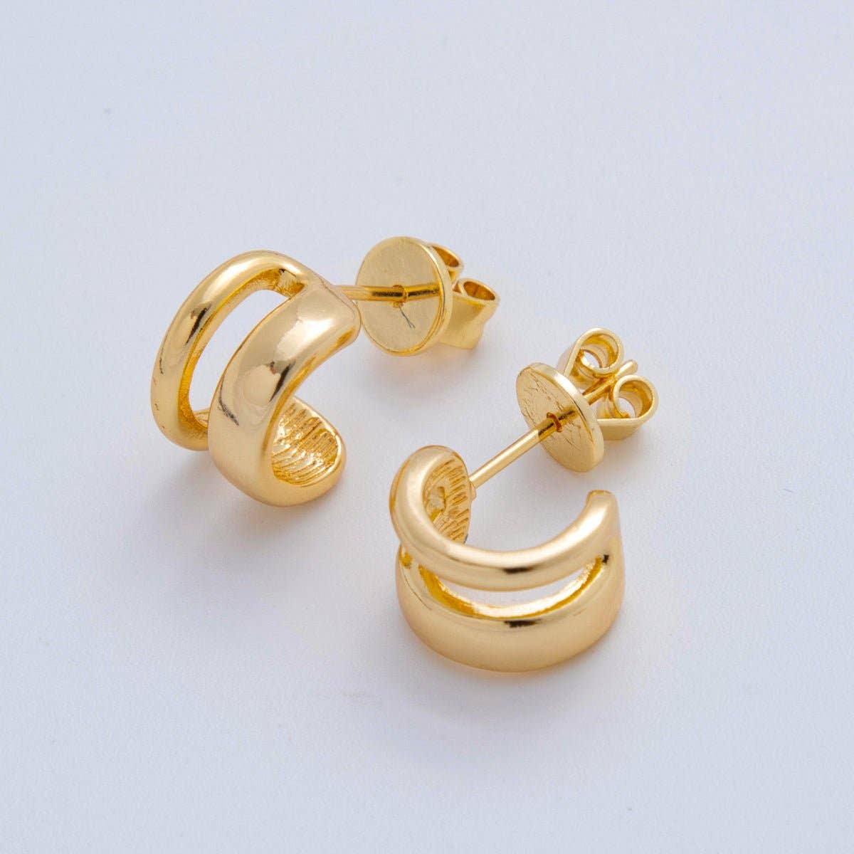 18K Gold Filled Double Band Claw C-Shaped Hoop Earrings | AI368