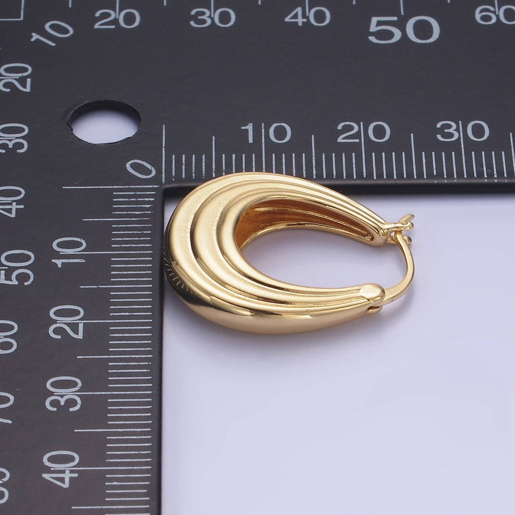14K Gold Filled 25mm Line-Edged Dome Latch Hoop Earrings