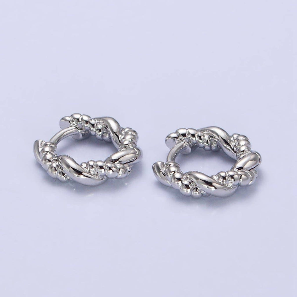 Gold, Silver Twisted Rope Croissant 12mm Huggie Hoop Earrings | AB551 AB552
