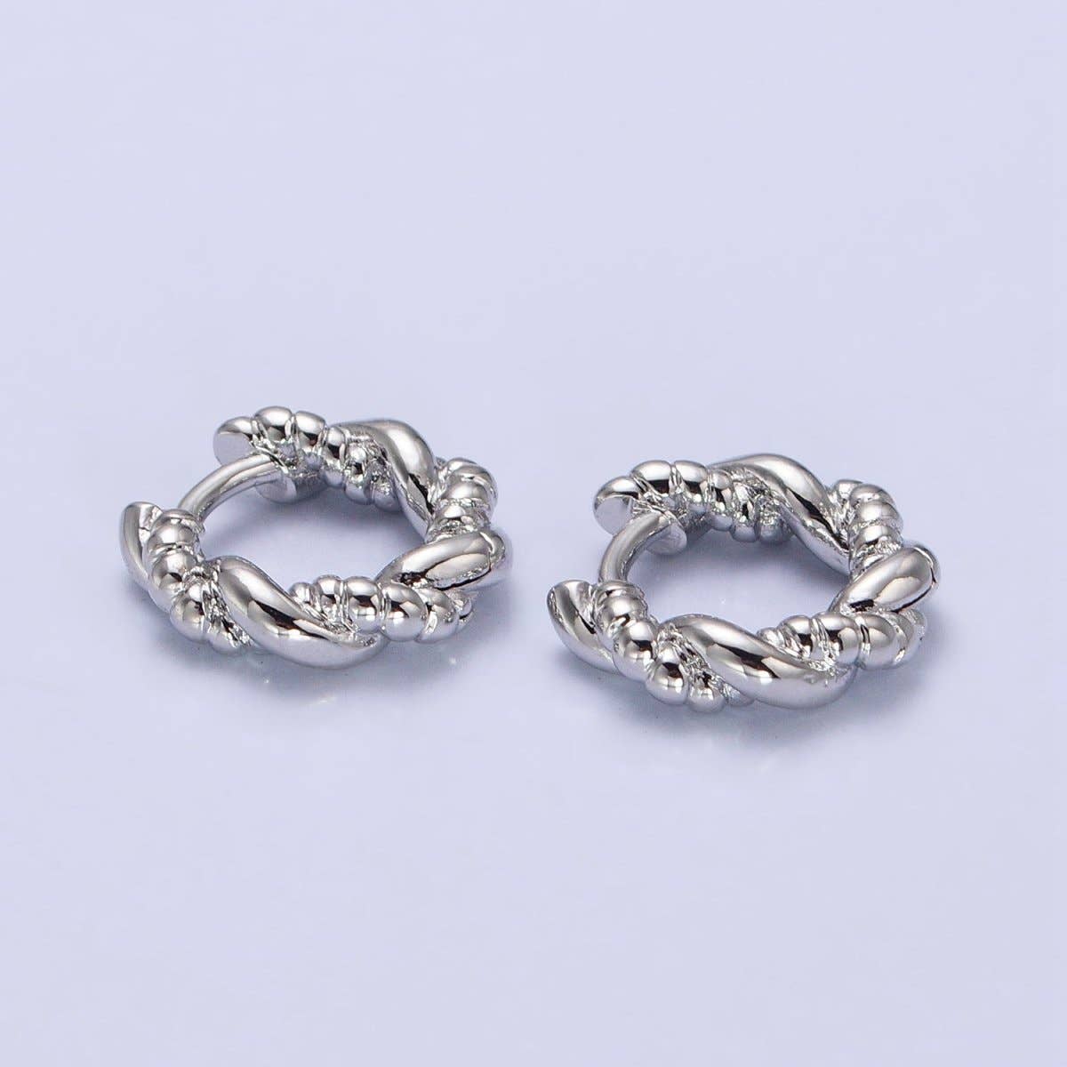Gold, Silver Twisted Rope Croissant 12mm Huggie Hoop Earrings | AB551 AB552