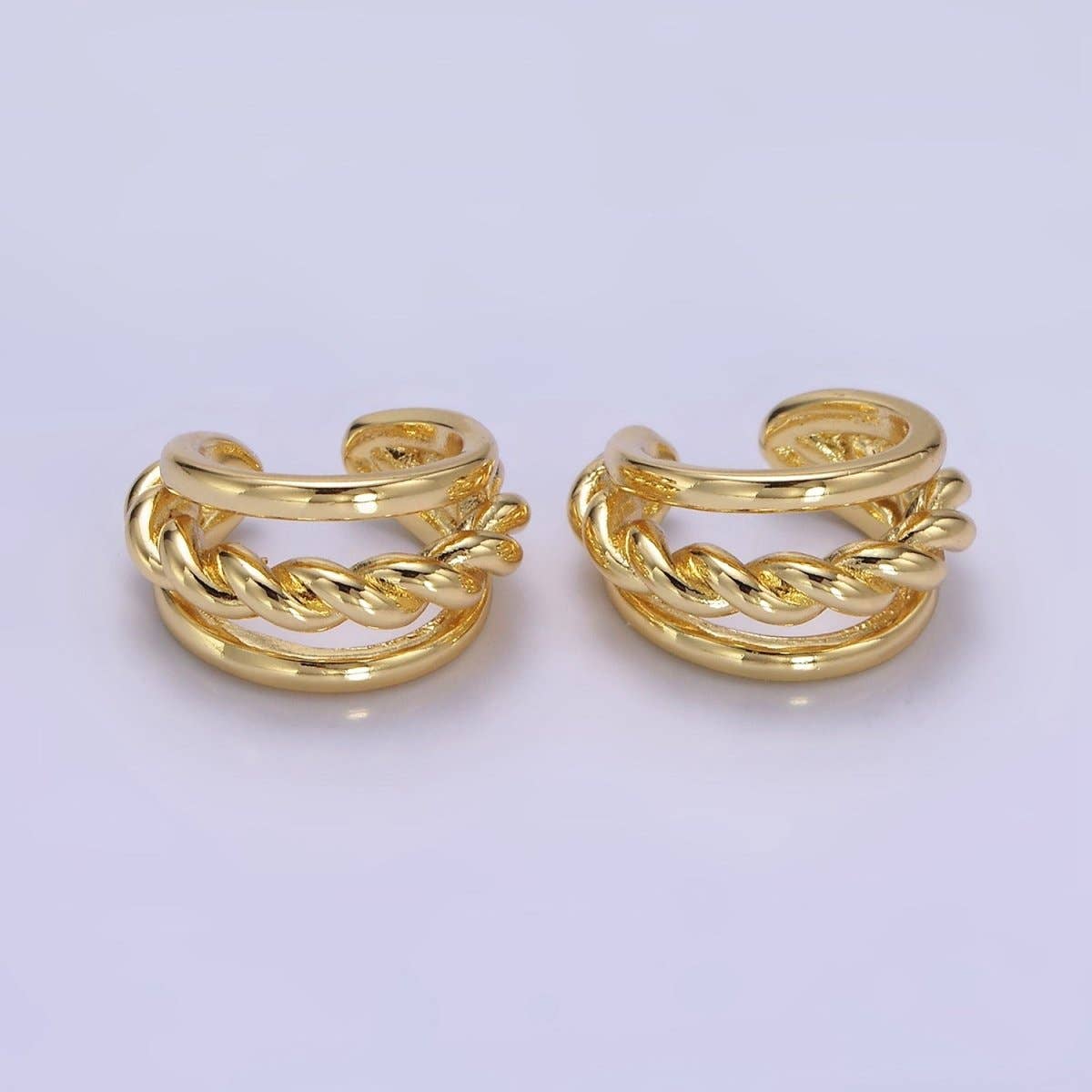 14K Gold Filled Twist Croissant Triple Band Minimalist Ear Cuff Earrings | AI157