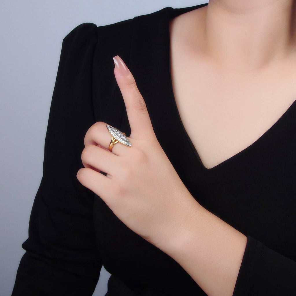 24K Gold Filled Sphere Micro Paved CZ Solitaire Mixed Metal Ring | O1423