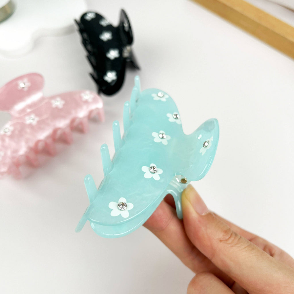 Half Moon Diamond Florals Hair Claw Clip