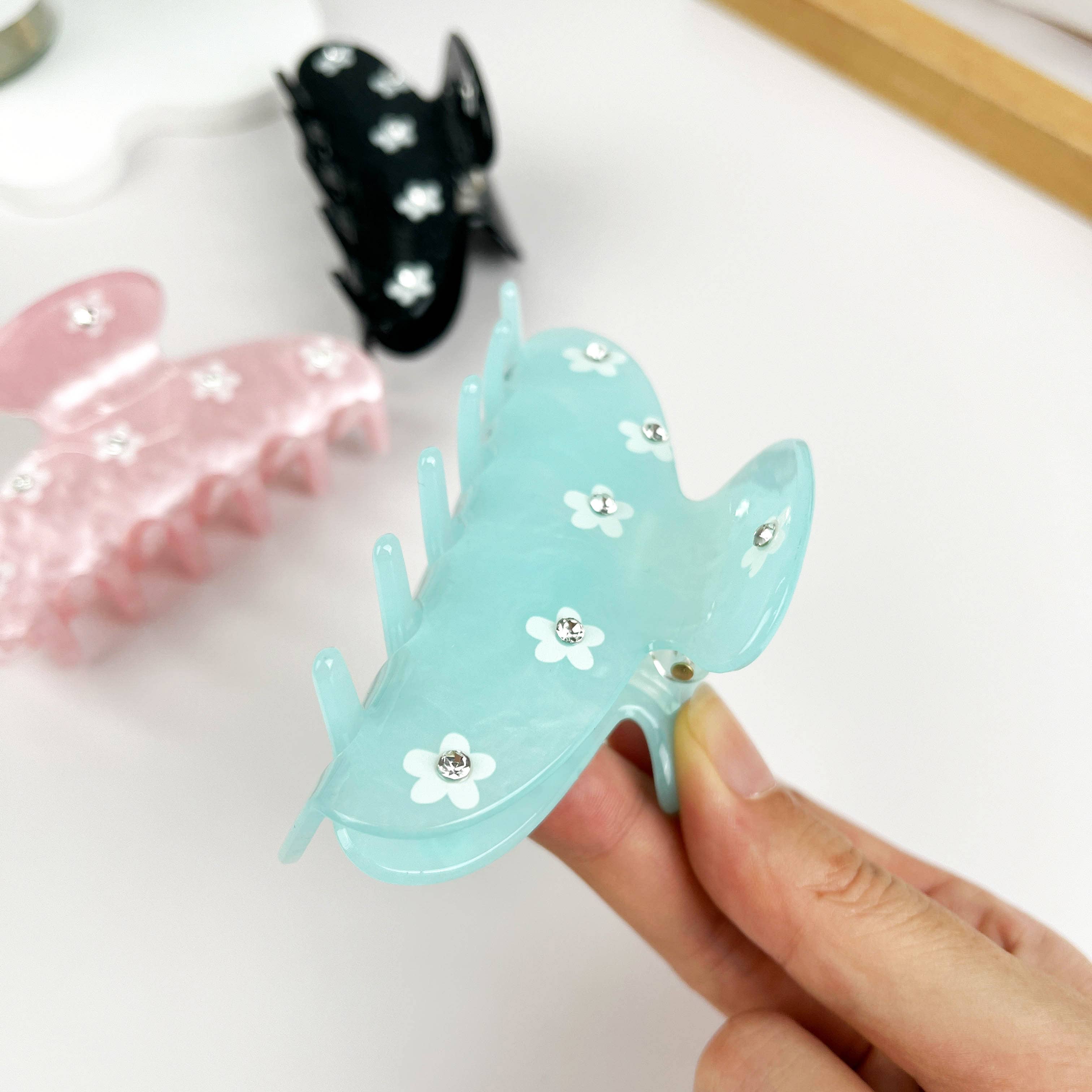 Half Moon Diamond Florals Hair Claw Clip