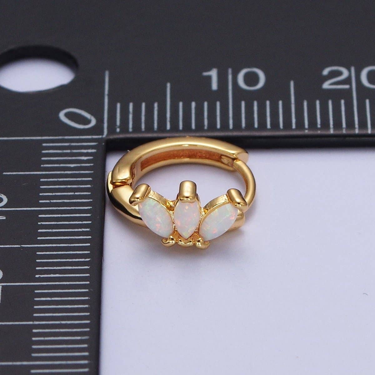 14K Gold Filled White Opal Triple Marquise Huggie Hoop Earrings | AD-092