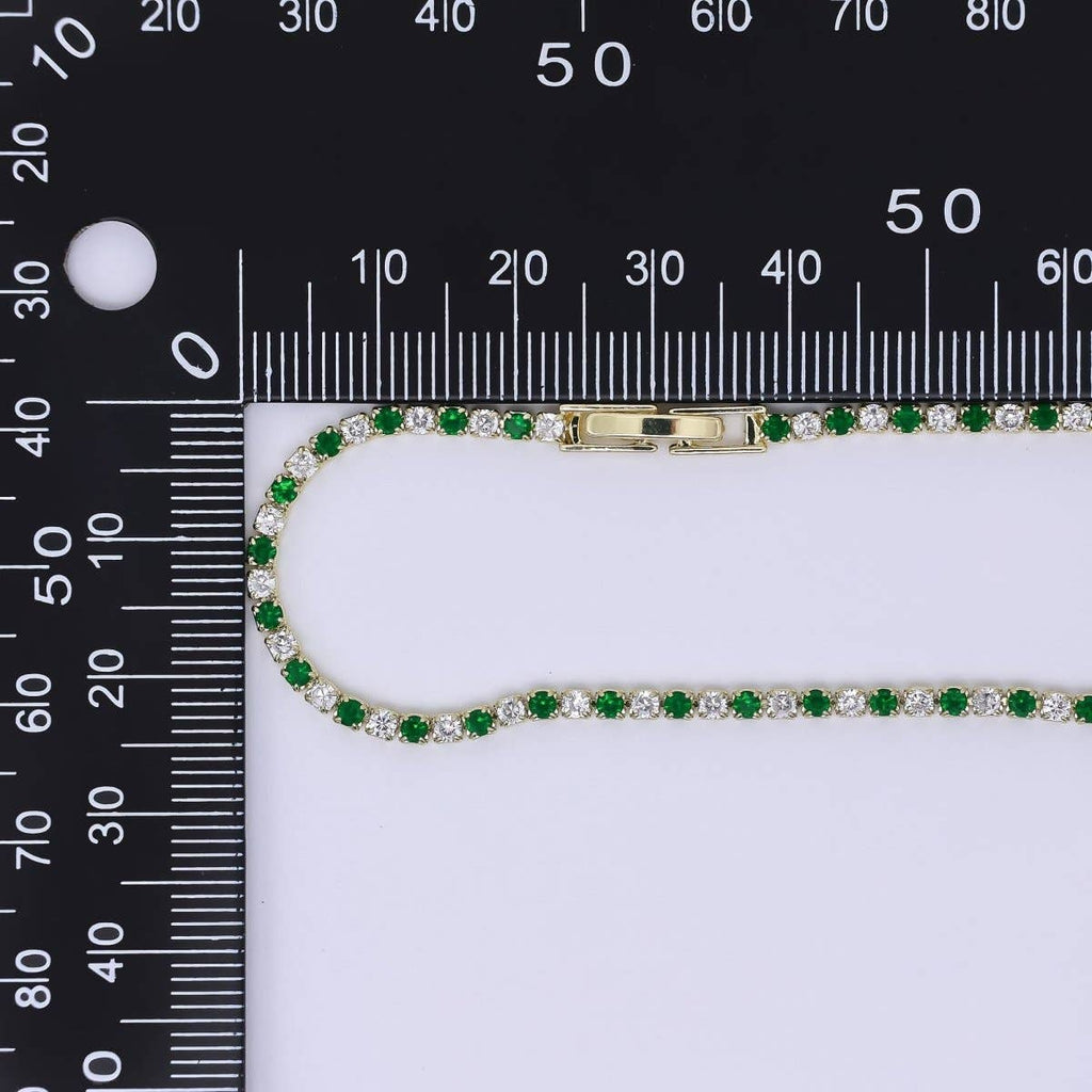 24K Gold Filled 2.2mm Green, Blue Round CZ Alternate 7 Inches Tennis Bracelet | WA-3819 - WA-3820