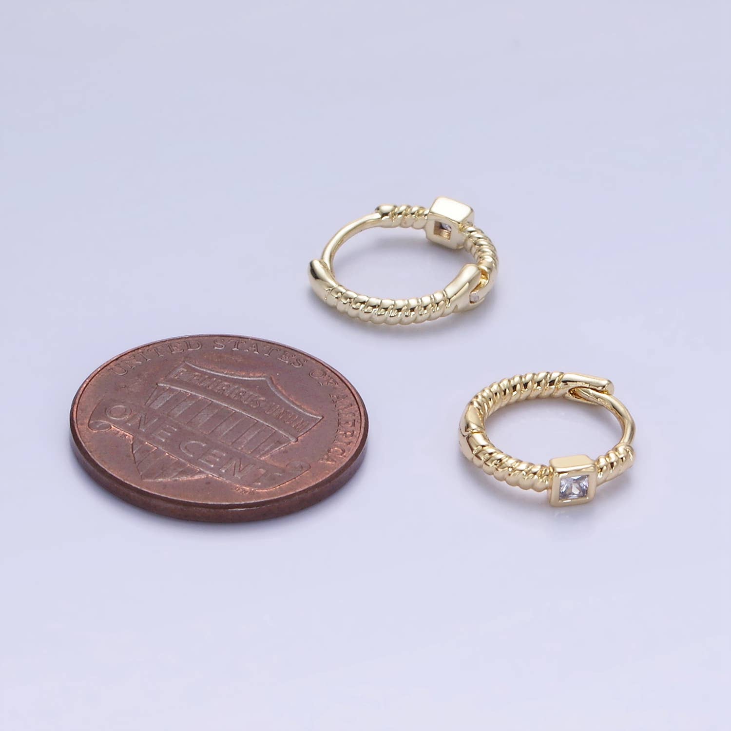 14K Gold Filled Square CZ Croissant Huggie Earrings | AB1329