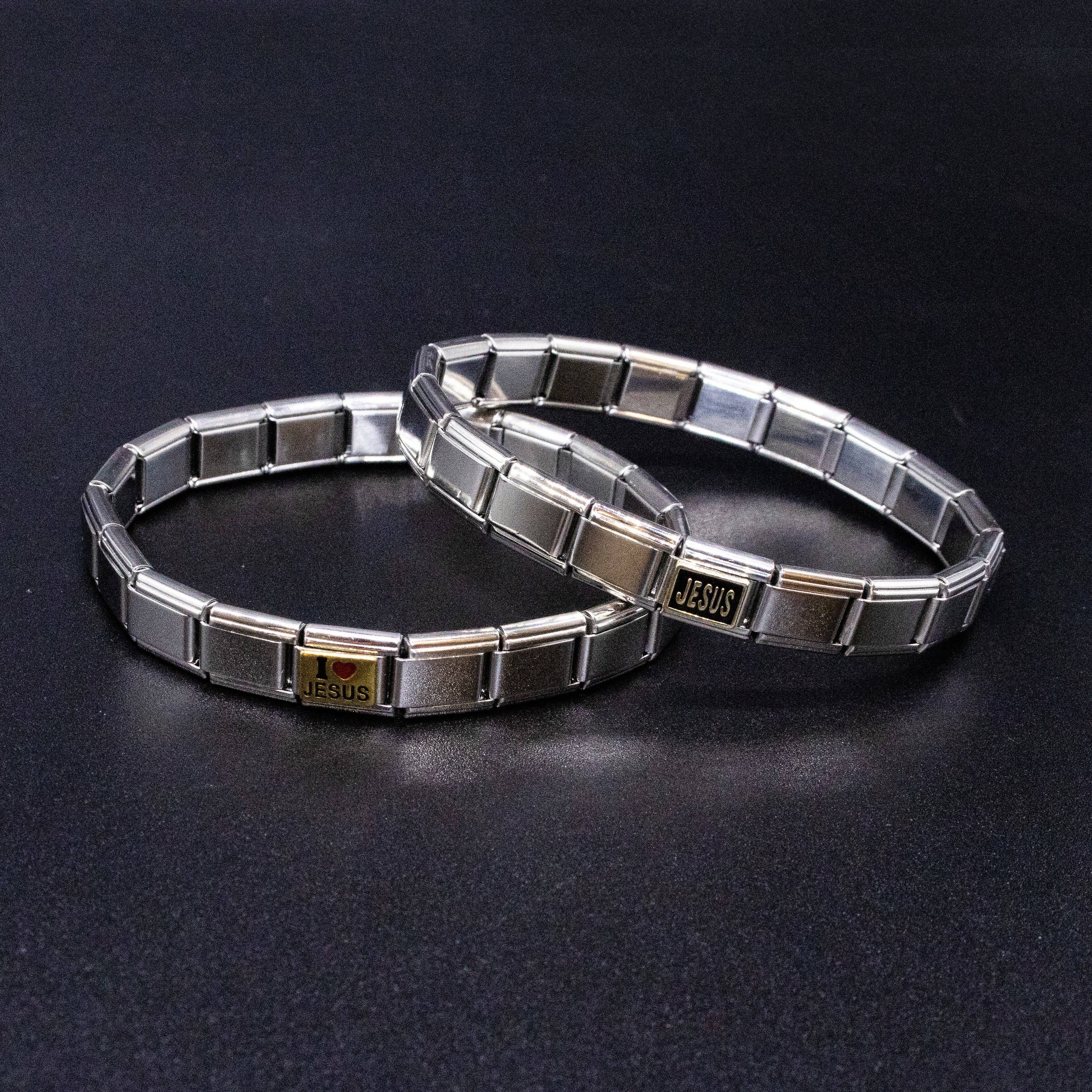 Italian Bracelet Charms - "JESUS" (Black & Gold) Religious 9mm Links