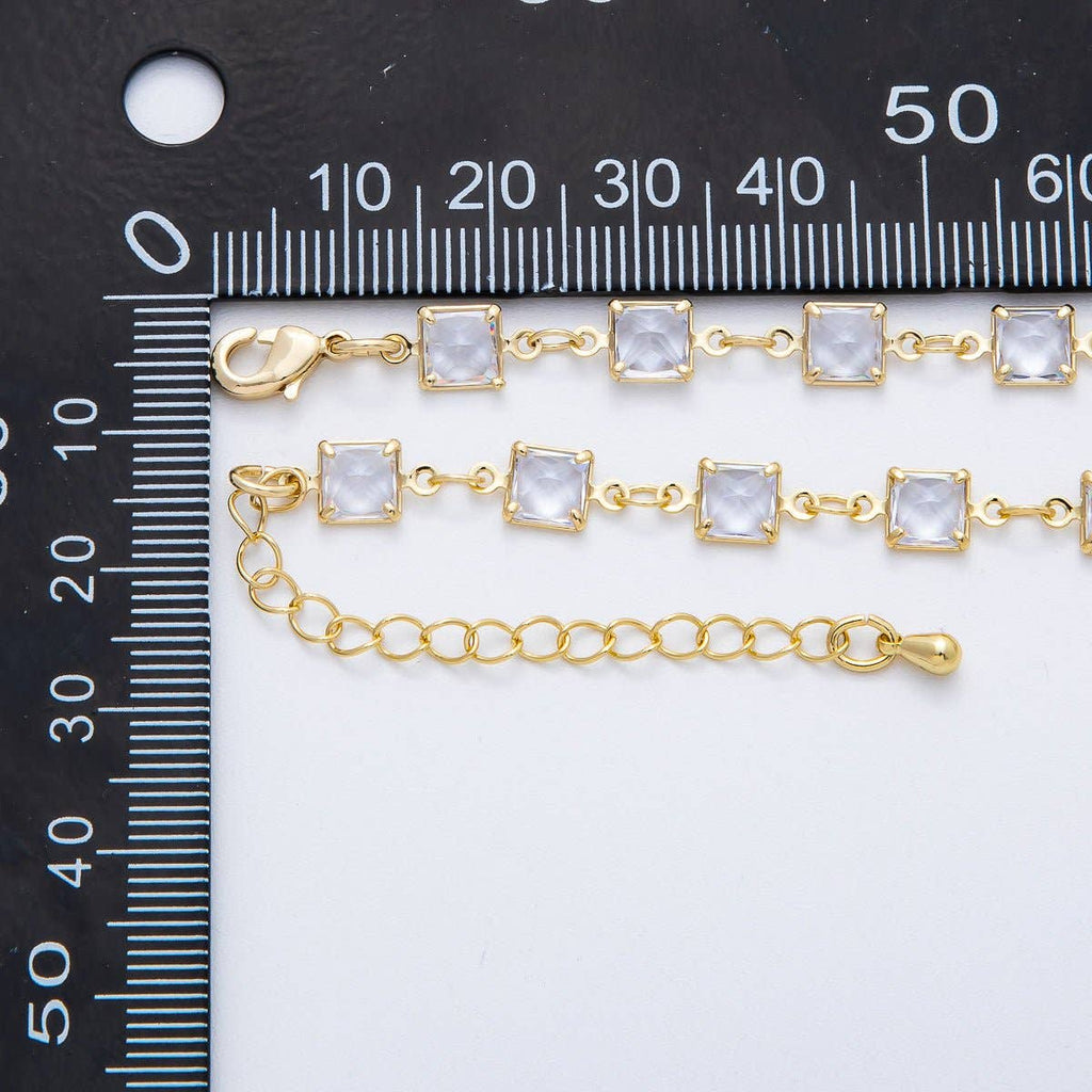 18K Gold Filled 5.7mm Clear, Multicolor Square CZ Chain 19 Inch Lariat Necklace w. Extender | WA-3273 WA-3274