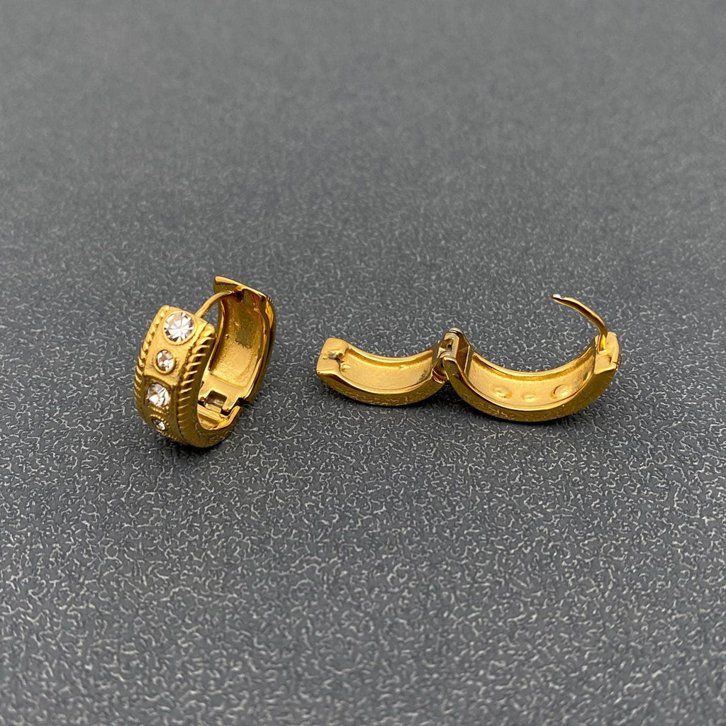 Inlaid CZ 18K Gold Plated Stainless Steel Huggie Earrings - FGS