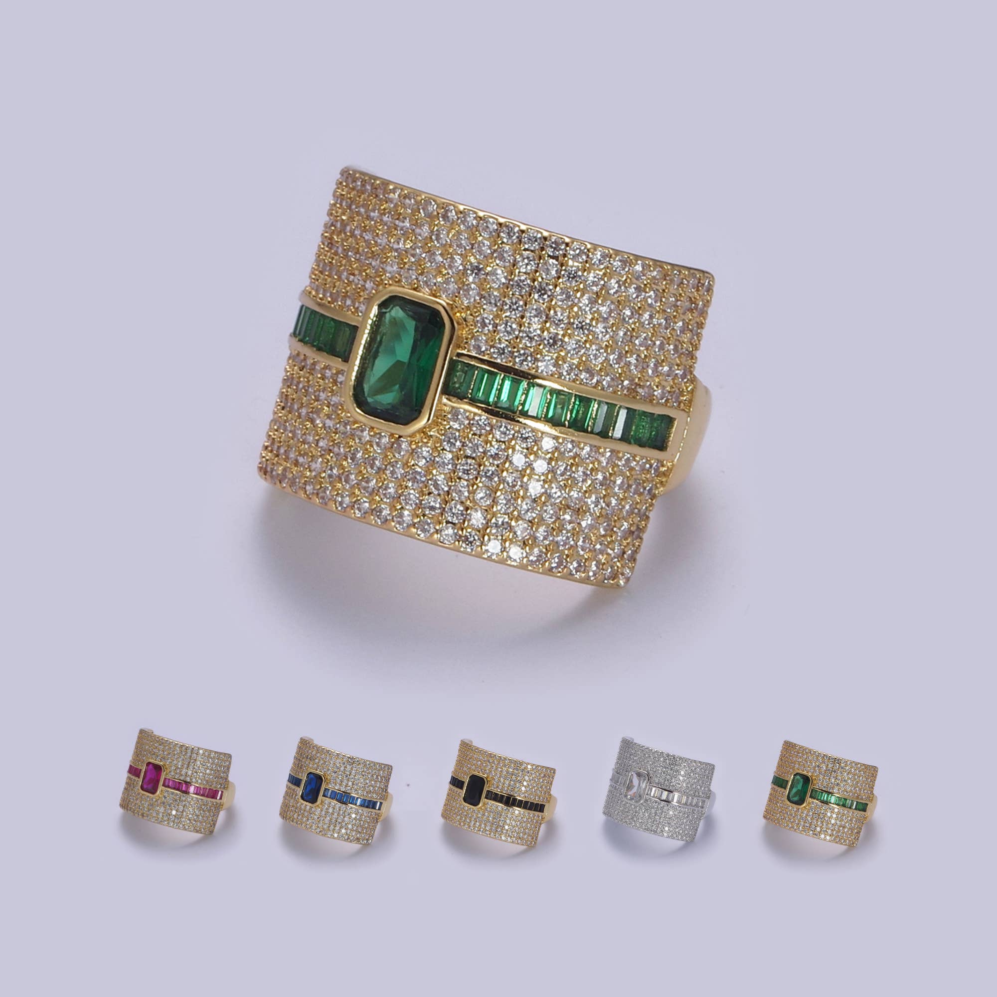 Colorful Micro Pave Adjustable Chunky Statement Ring