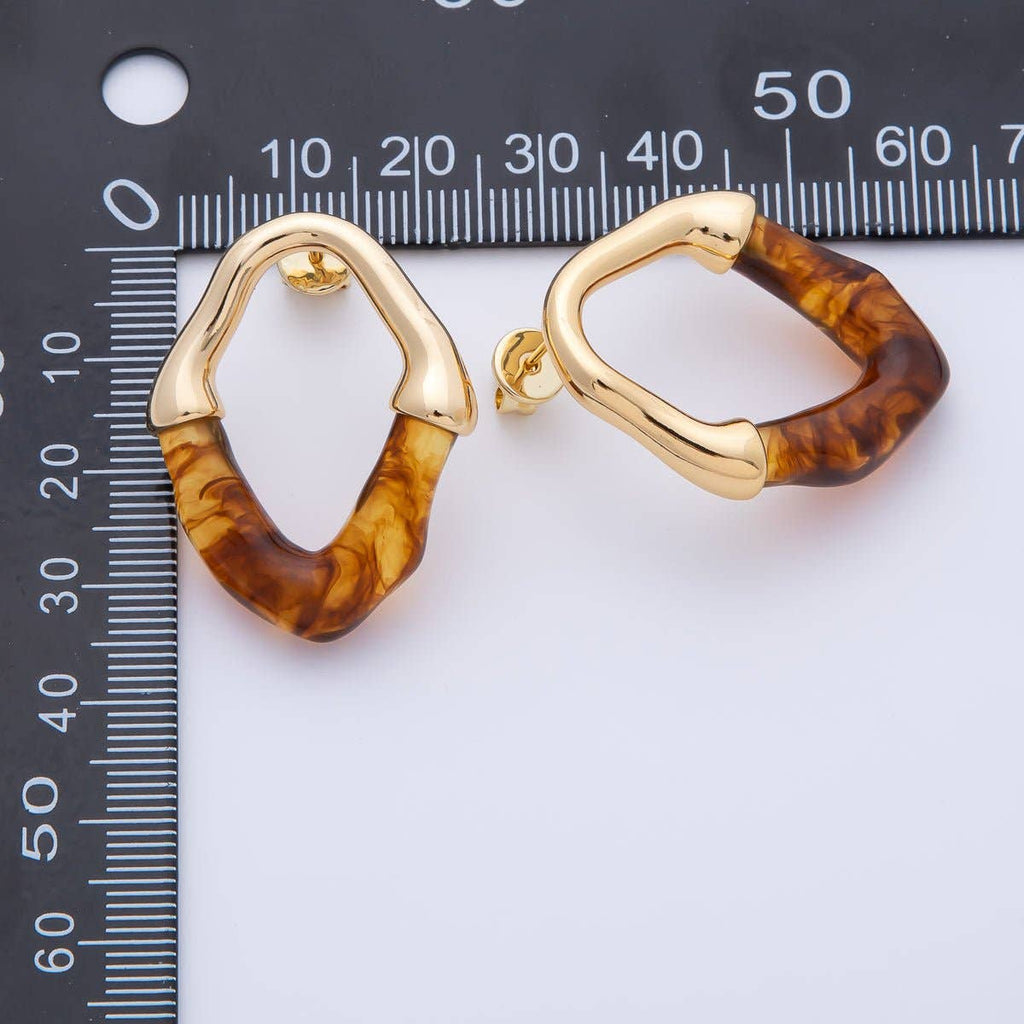 18K Gold Filled 34mm White, Black, Blue, Brown Resin Molten Oval Studs Earrings | AD1580 - AD1583
